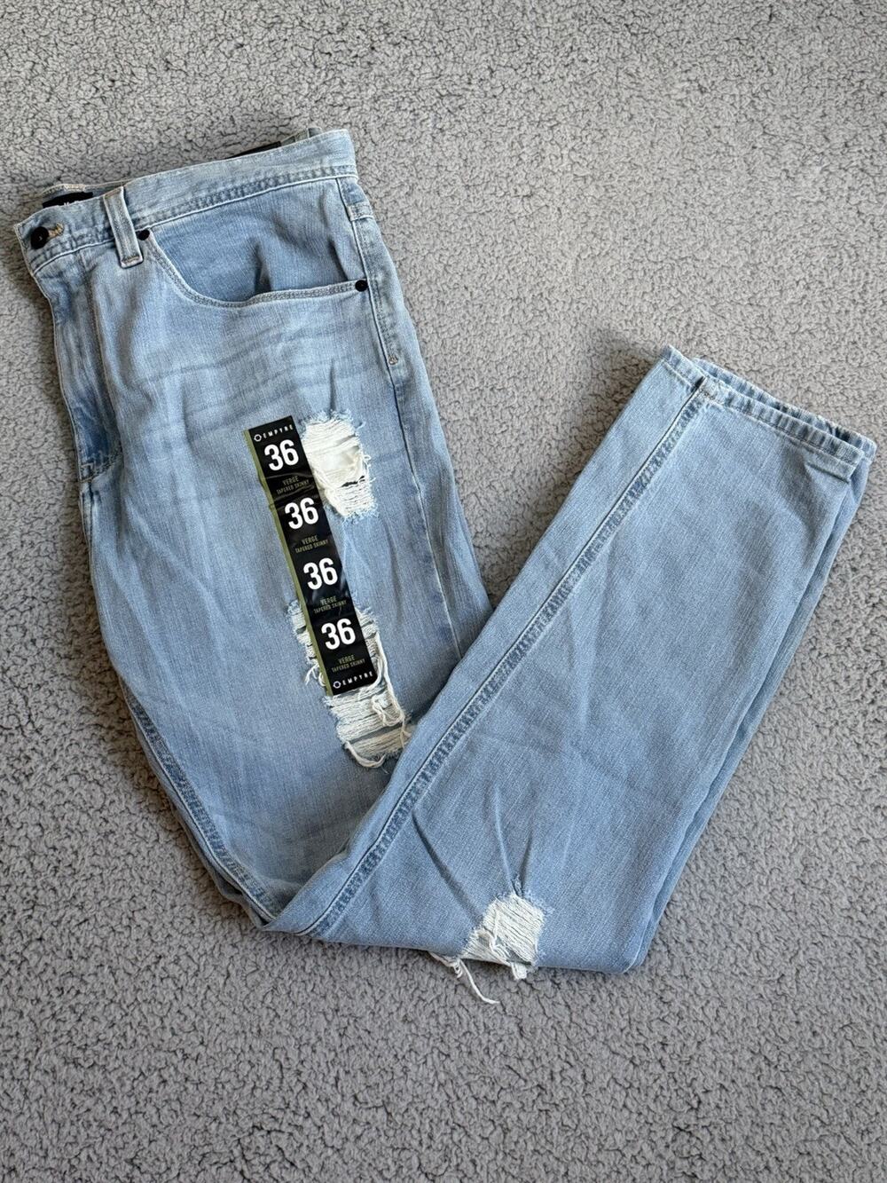 Empyre Verge Distressed Tapered Skinny Jeans Mens Light Blue Size 36 X 31 NWT